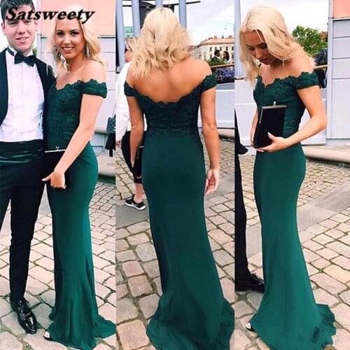 New Hunter Green Mermaid Bridesmaid Dresses Sexy Backless Off Shoulder Prom Dress Wedding Guest Party Gowns