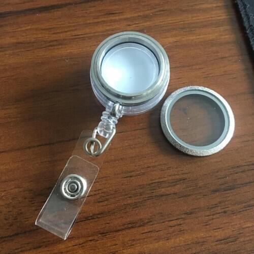 Wholesale 30mm Sparkles Stainless Steel Screw Floating Locket With Charm and Retractable ID Badge Holders 200pcs