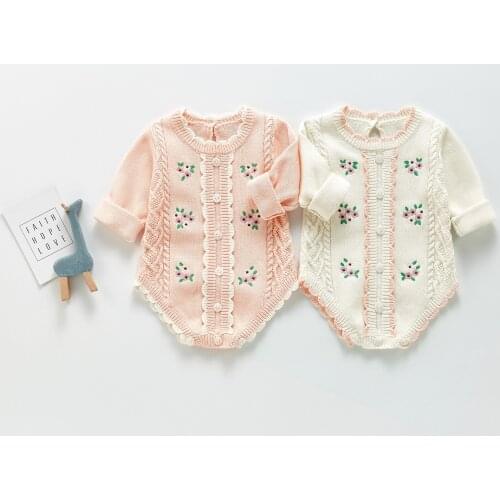 2021 Autumn New Baby Bodysuits Floral Embroidery Girls One Piece Long Sleeve Toddler Outfit