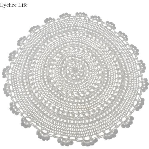 Lychee Life Hand Crochet Doily Oval Table Placemat Vintage Hand Crochet Doilies Cotton Flowers Handmade Beige White Cup Mat