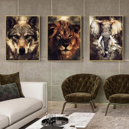 Nordic Style Lion Wild Animal Poster Canvas Print Sofa Living Room Bedroom Hotel Decoration Painting Core