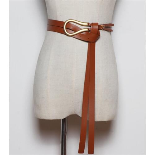 Newest Design Belts For Women Long Soft PU Leather Knotted Strap Belt Big Buckle Two Layer Knot Waistbands Jeans Coat Dress Lady