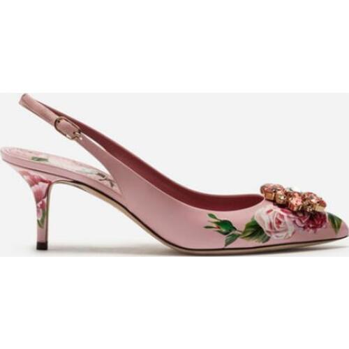 Floral Low Heel sandal Printed Leather Floral Pointed Toe 6 10cm Crystal Pumps Jeweled Bridal Wedding Shoes Slingback High Heels