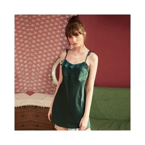 Sexy Lace Strap Sleeveless Ladies Sexy Nightdress Green Ruffles C Nightgown Women Sleepskirt