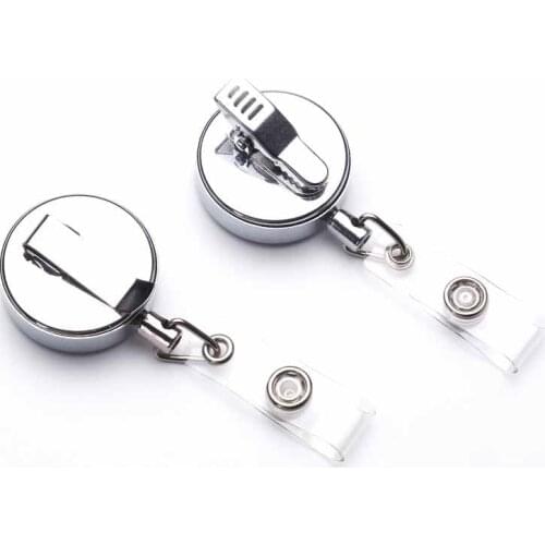 Silver Metal Retractable Pull 360° Rotating Badge Reel ID Lanyard Name Tag Card Badge Holder Reels Recoil Chain Clips