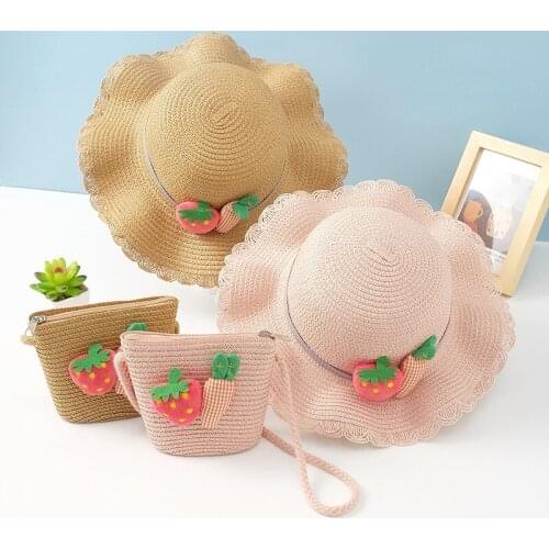 2021 New Girls Straw Cap Summer Travel Beach Sunscreen Girls Carrot Straw Hat Children Light and Breathable Cap for New Born