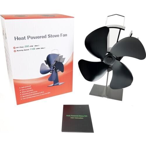 High Temperature Resistant Fan Thermal Kinetic Energy Fan 4 Blades Heat Powered Wood Stove Fan For Log Wood Burner Fireplace