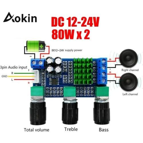 TPA3116D2 DC 12V 24V 80W x 2 Dual channel Digital Audio TPA3116D2 Treble Bass Regulating Preset Pre amplifier Board