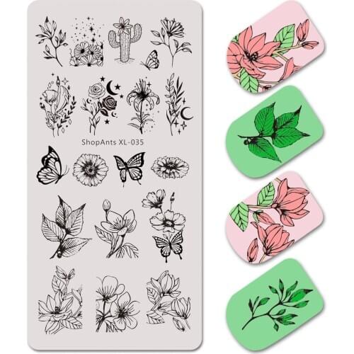 6*12cm Nail Art Stamping Plates Flower Butterfly Cactus Grass Leaves Image Stainless Steel Nail Art Stencil Template Mold