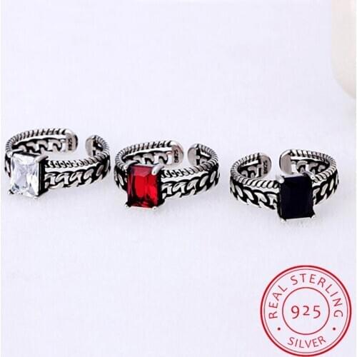 Vintage tricolor 925 Sterling Silver Zirconia Opening Rings Twisted Chain Models Fashion Black Auger Thai Silver Ring S-R01