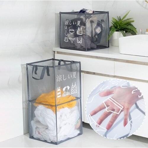 Japanese Mesh Laundry Basket Foldable Laundry Basket Bathroom Accessories Storage Baskets Clothes Organizer Laundry Hamper