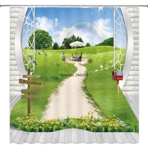 Sea Mediterranean Landscape Shower Curtain Bathroom Screens Waterproof Eco-Friendly Polyester Fabric for Bathtub Decor With hook