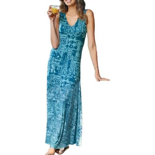 2021 Summer Casual Women Loose Dress Vintage Geometric Print V Neck Sleeveless Dress for Beach Black xxxl vestidos Street wear