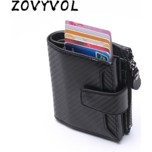 ZOVYVOL Auto Aluminum Business Credit Card Holder Coin Wallet Men Minimalist Protection Metal Leather Carbon Fiber Case Unisex