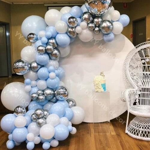 110pcs Balloons Garland Arch Kit Pastel Macaron Blue White Metallic Blue Balloons Wedding Birthday Baby Shower Party Decoration