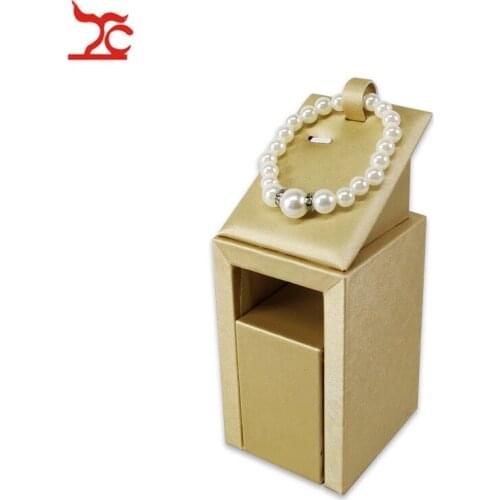 15.5cm Gold PU Jewelry Organizer Tower Wooden Bangle Jade Ring Pendant Bracelet Jewelry Display Storage Exhibition Stand
