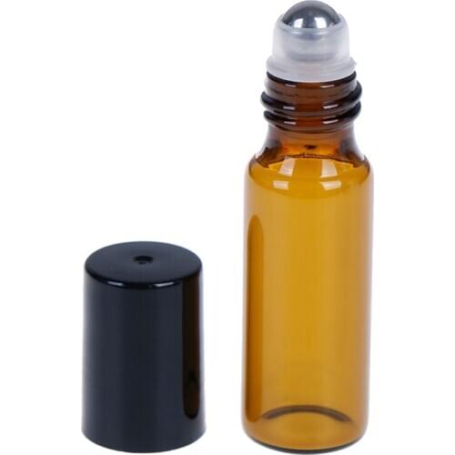 2/5/10PCS Brown Thin Glass Roll On Bottle Metal/Glass Ball for Perfume Essential Oil Sample Test Essential Oil Vials With Roller