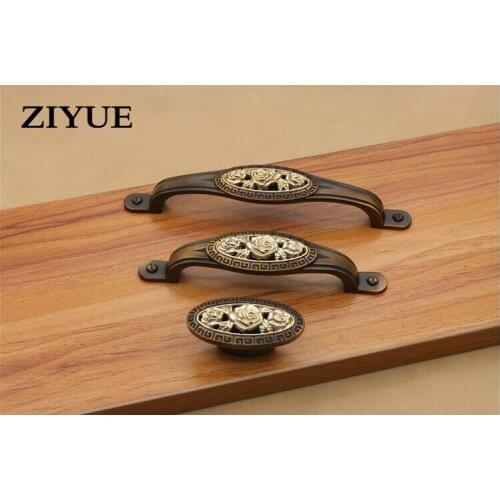 2PCS/Lot Vintage Coffee Cabinet Knobs Handles Classical Gold Rose Drawer Pulls Retro Furniture Fittings