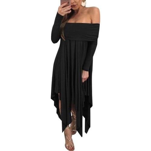 2017 Women Fashion Asymmetrical Dress Bursts Of Pure Color Strapless Irregular Sexy Dress Autumn Winter Slash Neck Party Dresses