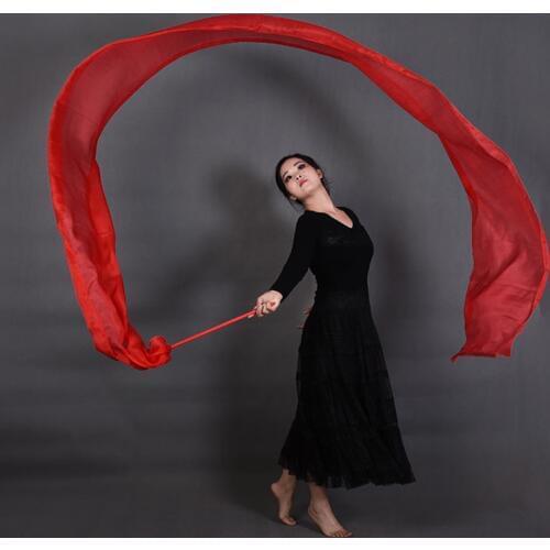 2018 Red color 100% real Silk Ribbon Streamer for Stage Performance Props Belly Dance Accessory Throwing Streamers 4M Length
