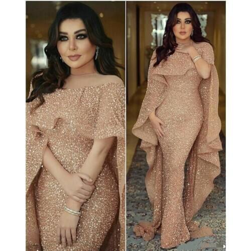 2020 Luxury Mermaid Long Evening Dresses Jewel Neck Sequins Floor Length Middle East Prom Formal Party Dresses