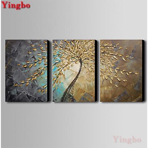 3 pcs Diy Daimond Painting golden leaves money 3D diamond mosaic rhinestone full square round drill diamond embroidery life tree