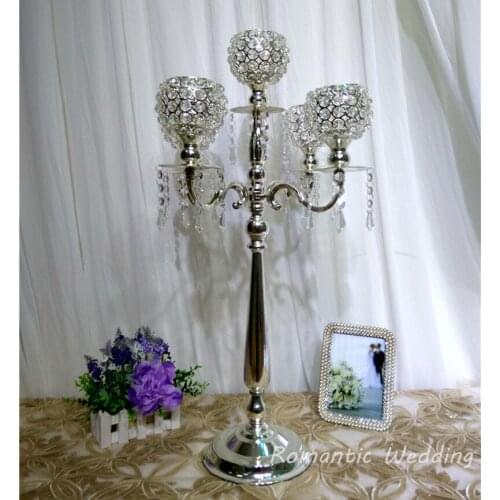 4pcs/lot On Sale Silver-Plated Crystal Metal Candelabra 30 inch Tall Wedding Candle holder for Wedding party event decoration