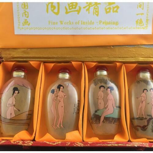 4pcs Rare Chinese Inside Painting Glass Sexy Woman Snuff Bottle