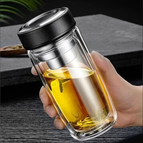 400ml Double glass heat insulation water cup large capacity cup portable cup thickening high-grade transparent with tea filter