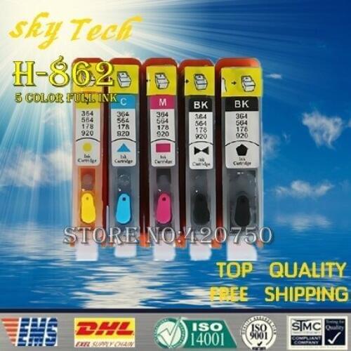 5PK Full Ink Refillable Cartridge suit for HP862XL ,suit for HP B8550 B8553 B8558 C5300 C5324 C5370 6500 etc , With ARC Chip