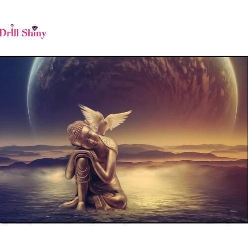 Drill Shiny Diamond Embroidery 5D DIY Diamond Painting Gold Buddha &Pigeons Diamond Painting Cross Stitch Rhinestone Mosaic
