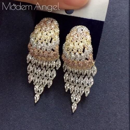 ModemAngel BIG Luxury Geometric CZ Cubic Zircon Nigeria Earrings for Women Wedding Earrings pendientes mujer moda