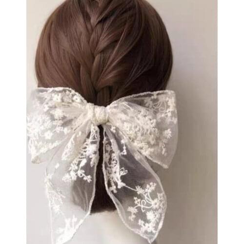 Big Lace Bowknot Hair Clip Fairy White Gauze Knots Barrettes Women Headdress Ornaments 2021 Newest ribbon Hair Accessories