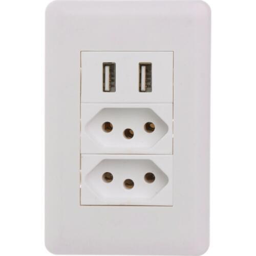 Wall Power Brazil Socket 15A Brasil Standard Double Soquete 5V 2100mA Dual USB Charger Port 115mm*75mm AC 110~250V