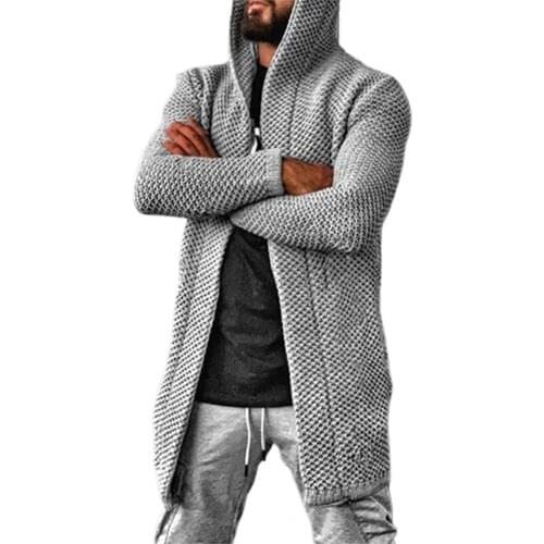 Autumn Men Long Cardigan Coat Solid Color Long Sleeve Cardigan Sweater Autumn Winter Thicken Warm Men Knitted Cardigan Outerwear