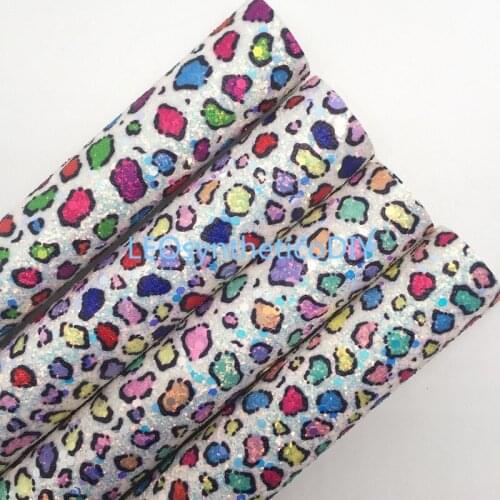 LEOsyntheticoDIY Colors Leopard Chunky Glitter Vinyl Fabric Sheet Felt Backing Synthetic Leather Faux Vinil DIY A4 SIZE 6S40