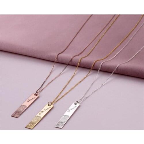 Customized Fingerprint Necklace Fashion Personalized Name Long Pendant Necklace Wedding Gift
