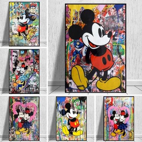 Graffiti Art Disney Mickey Mouse and Minnie Canvas Painting Street Art Poster Print Wall Art Picture for Bedroom Home Decoration
