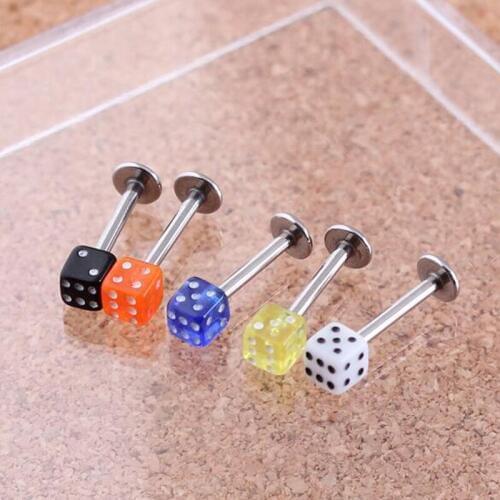 5Pieces Free Shipping Labret Ring 16Gx8x3mm Stainless Steel Dice Lip Rings Tragus Ear piercing Body Jewelry Helix labret rings