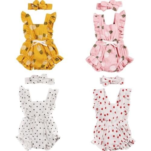 0-24m Newborn Baby Girls Ruffles Romper Backless Flower Sunsuit Jumpsuits With Headband 2pcs Baby Summer Clothing