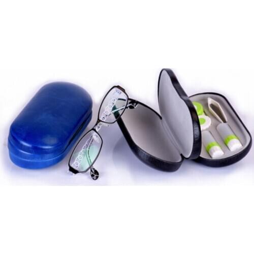 Leather Reading Glasses Case Double Interlayer With Mirror Metal Lens Case For Kit Box Dual Purpose Lentes De Contacto