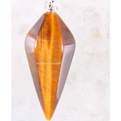 Pendant for Men Women Natural Stone Gold Tiger Eye Reiki Pyramid Hexagonal Pendulum Bead Neckalce Pendant K1623