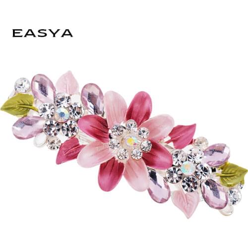 EASYA Fashion Exquisite Crystal Flower Hairpin Enamel Barrettes Girls Hair Accessories Headwear Jewelry For Women Girls