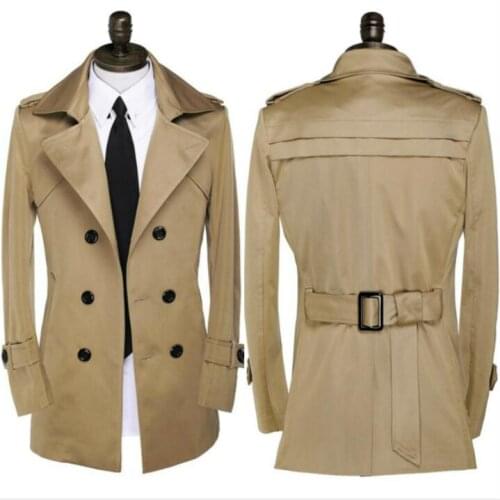 Mens trench coats spring autumn man middle length coat men clothes double breasted slim overcoat long sleeve plus size S - 9XL
