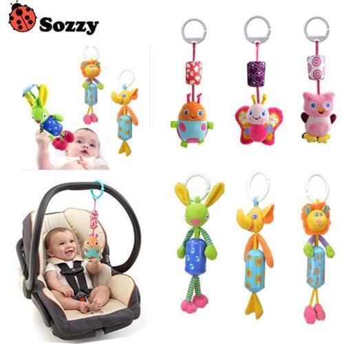 Sozzy 5pcs/lot Cute Animal Baby Ratlle Toy Baby Mobile Bed Hanging Wind Chimes Ring Bell Plush Dolls Toys