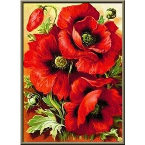 New 5D Needlework Diy Diamond Painting Cross Stitch Red Flower Full Diamond Embroidery Print Round Drill Home Decor For Gift