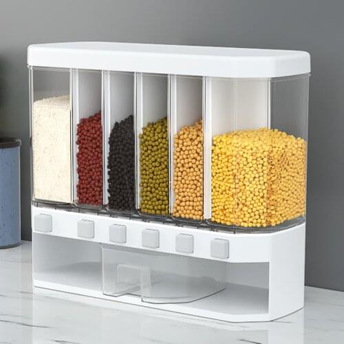 1pcs Wall Mounted Separate Rice Bucket Cereal Dispenser Moisture Proof Plastic Automatic Racks Sealed Metering Food Storage Box