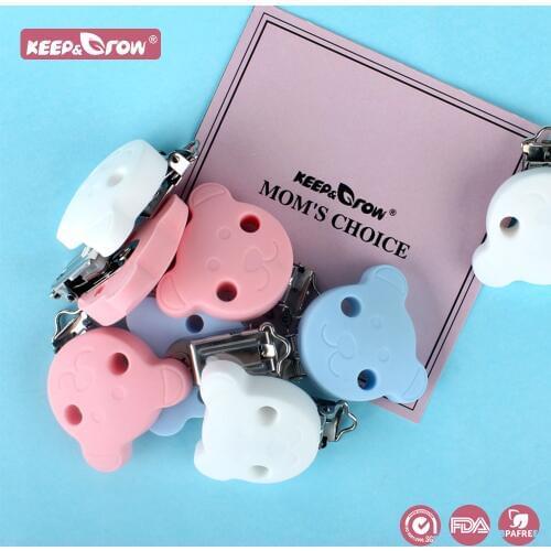 Keep&Grow BPA Free 3Pcs Bear Silicone Pacifier Clips Food Grade Baby Teether Chewable Silicone Beads Baby Teething Nipple Holder