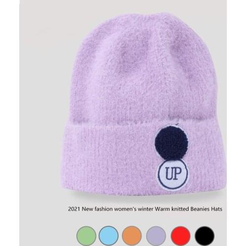 NEW 2021 FASHION womens winter hat with cool UP letters Beanies Female Knitted Soft Striped Cashmere Knitted Beanie panama hat
