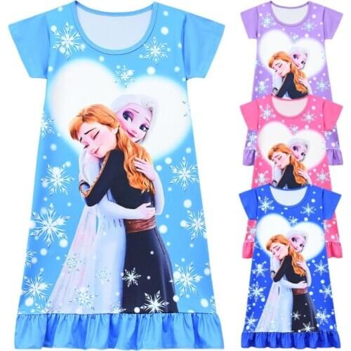 New Frozen 2 anna elsa Princess girl Dress nightdress Baby Pajamas Cotton Nightgown Kids Home dress Kids Summer Sleepwear